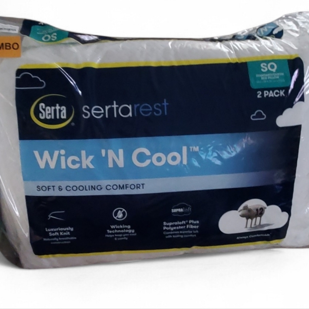 New SertaRest Wick'N Cool Soft&Cooling Comfort Standard/Queen 2 Pillows.